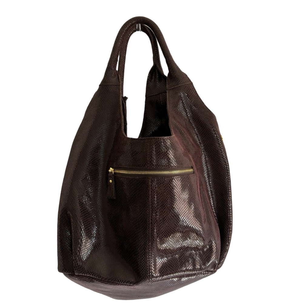 Maxine Couture‎ Snakeskin Embossed Suede Leather HUGE Hobo Bag Shimmery Purple